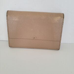 PRADA Beige Tan Leather Wallet Small Saffiano Card Case Holder Bifold